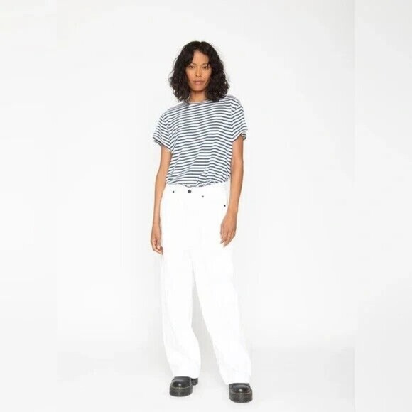 Free People x Sandrine Rose Women Dust White Wide Curve Leg Jeans 31 - Picture 1 of 7